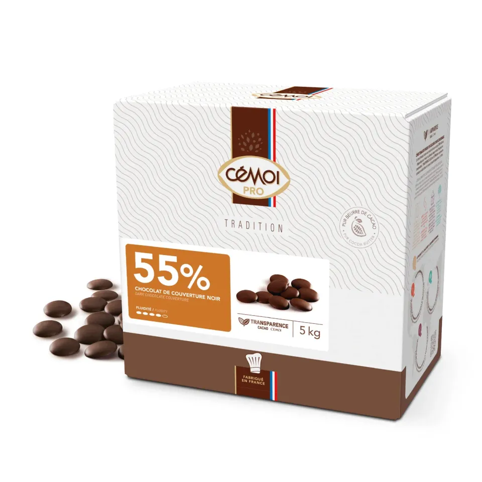 Cémoi Tradition 55% chocolat de couverture noir 5 kg doux