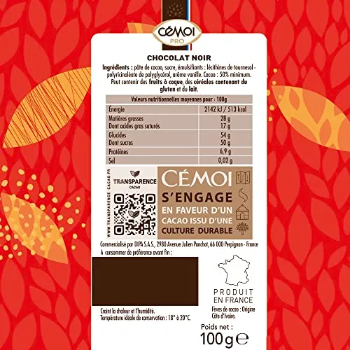 Cémoi Dégustation tablette chocolat noir 50% 100 g doux