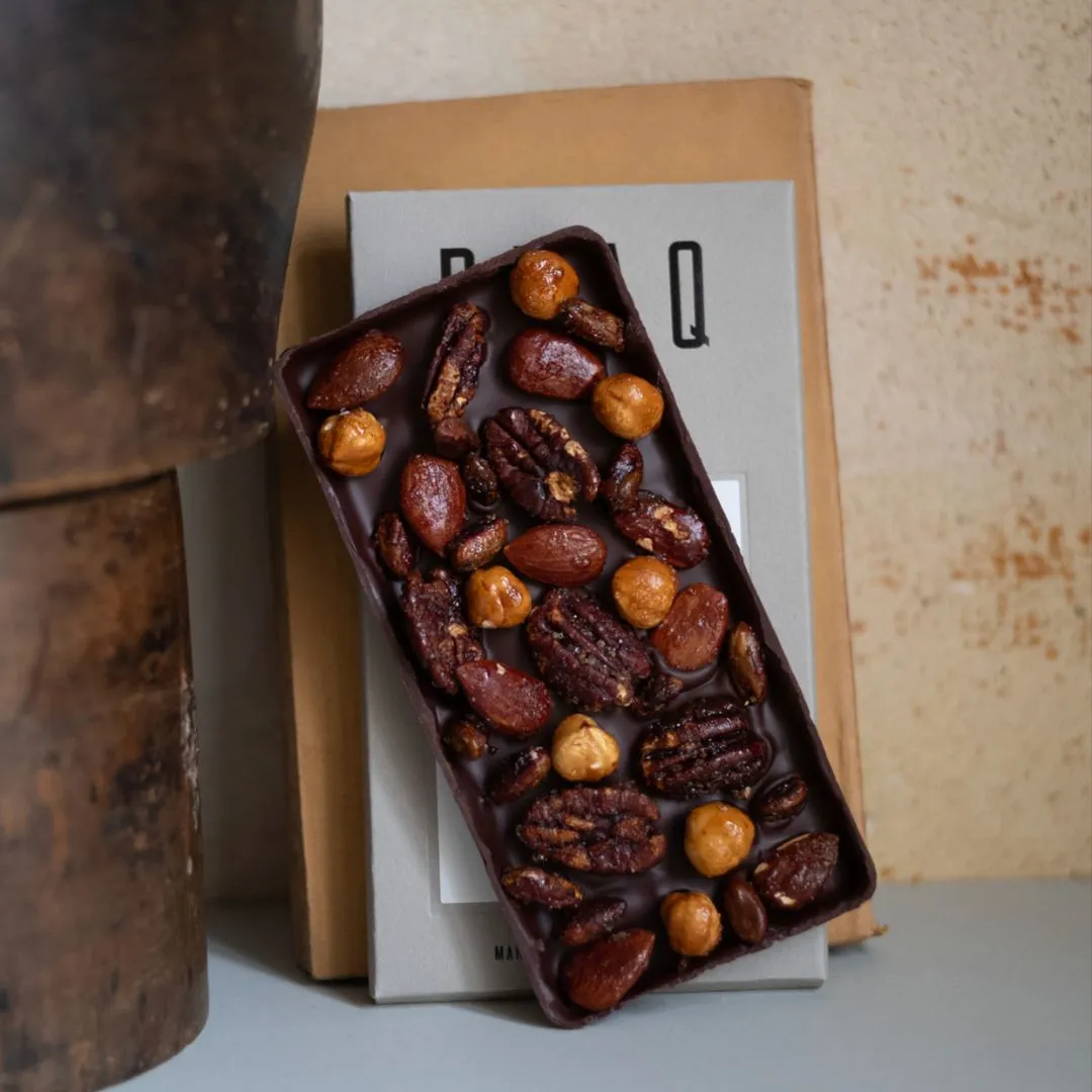 Plaq Kamili mendiant tablette chocolat noir fruits secs