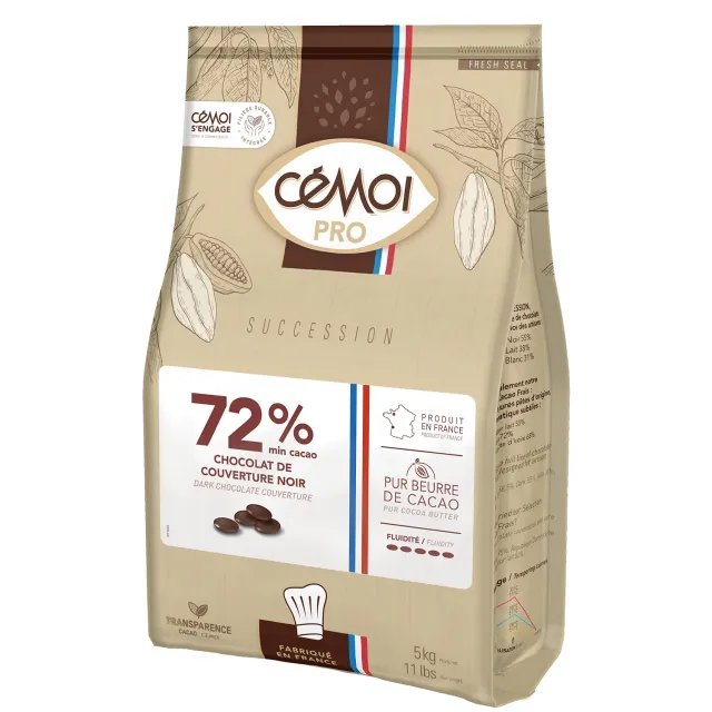 Cémoi Succession 72% chocolat de couverture noir 5 kg intense