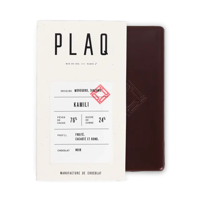 PLAQ Kamili 76% tablette chocolat noir biscuit
