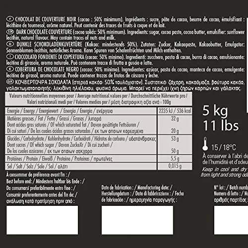 Cémoi Succession 50% chocolat couverture noir palets 5 kg