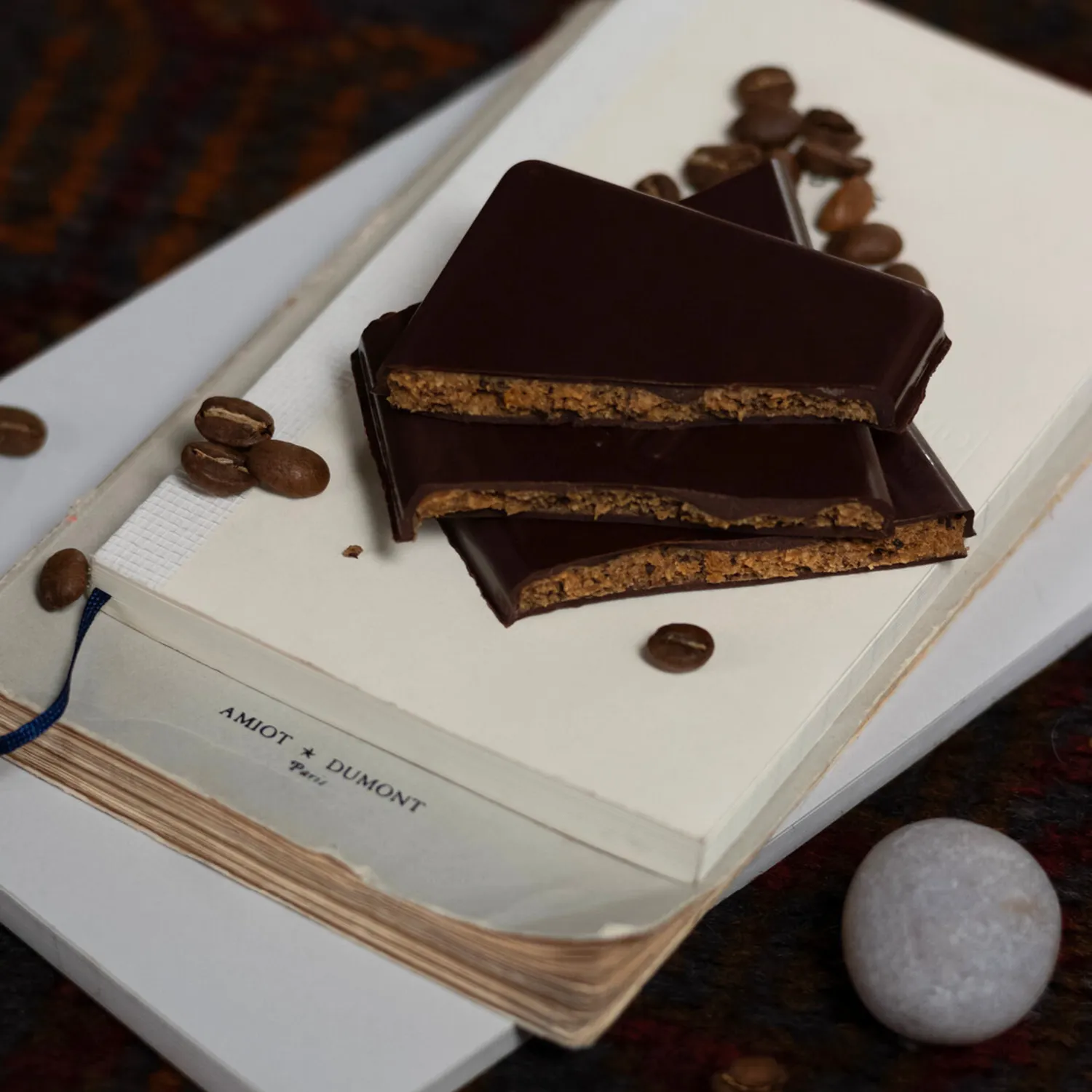 Plaq Kamili praliné café tablette chocolat noir 76%