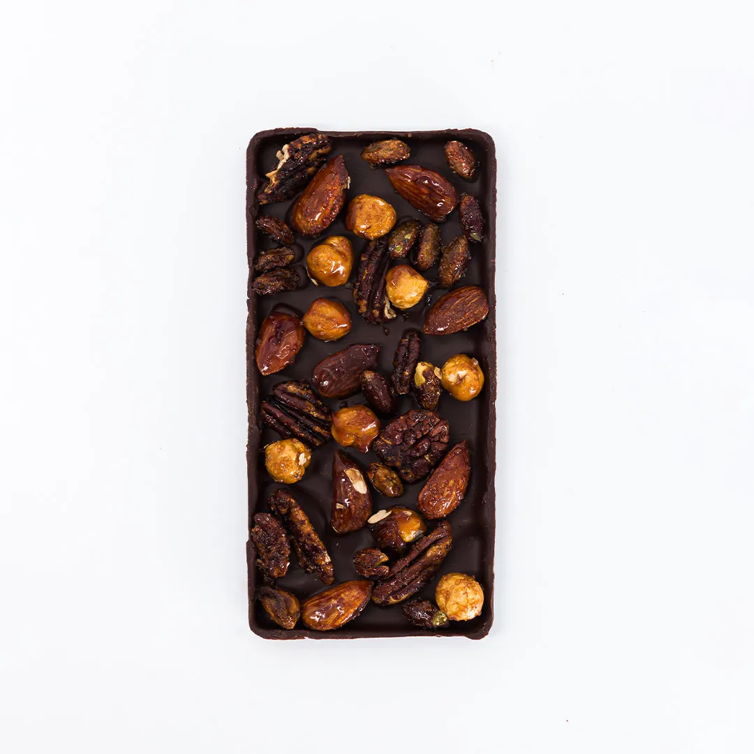 Plaq Kamili mendiant tablette chocolat noir fruits secs