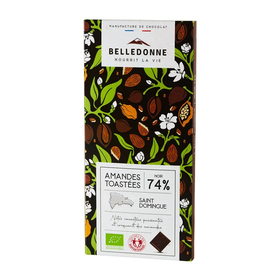 Belledonne Noir 74% Amandes tablette chocolat bio 100 g
