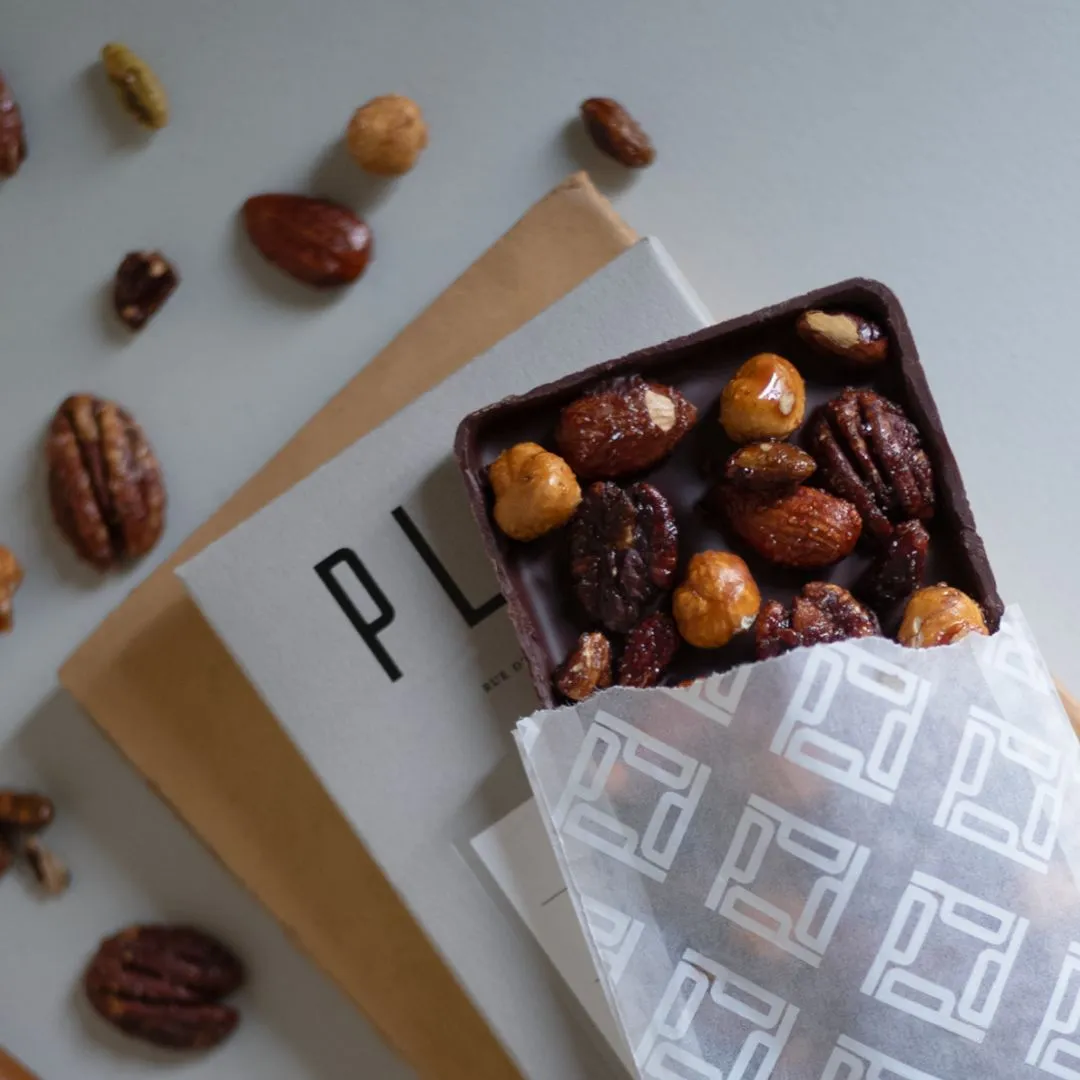 Plaq Kamili mendiant tablette chocolat noir fruits secs
