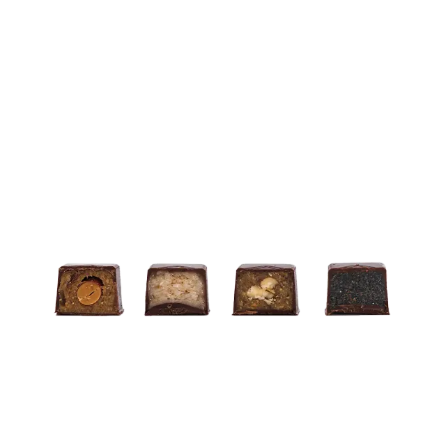 PLAQ Bonbons enrobés pur noir mix 4 pralinés x16