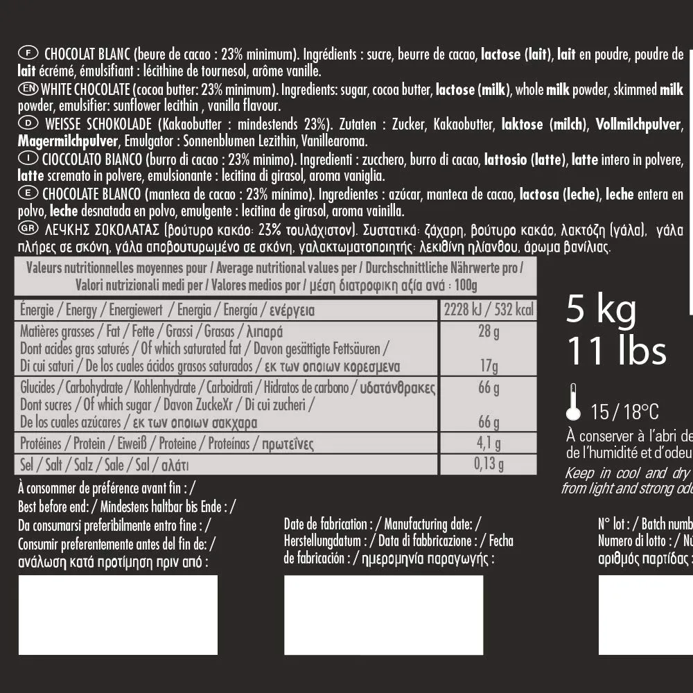 Cémoi Succession 23% gouttes chocolat blanc 5 kg