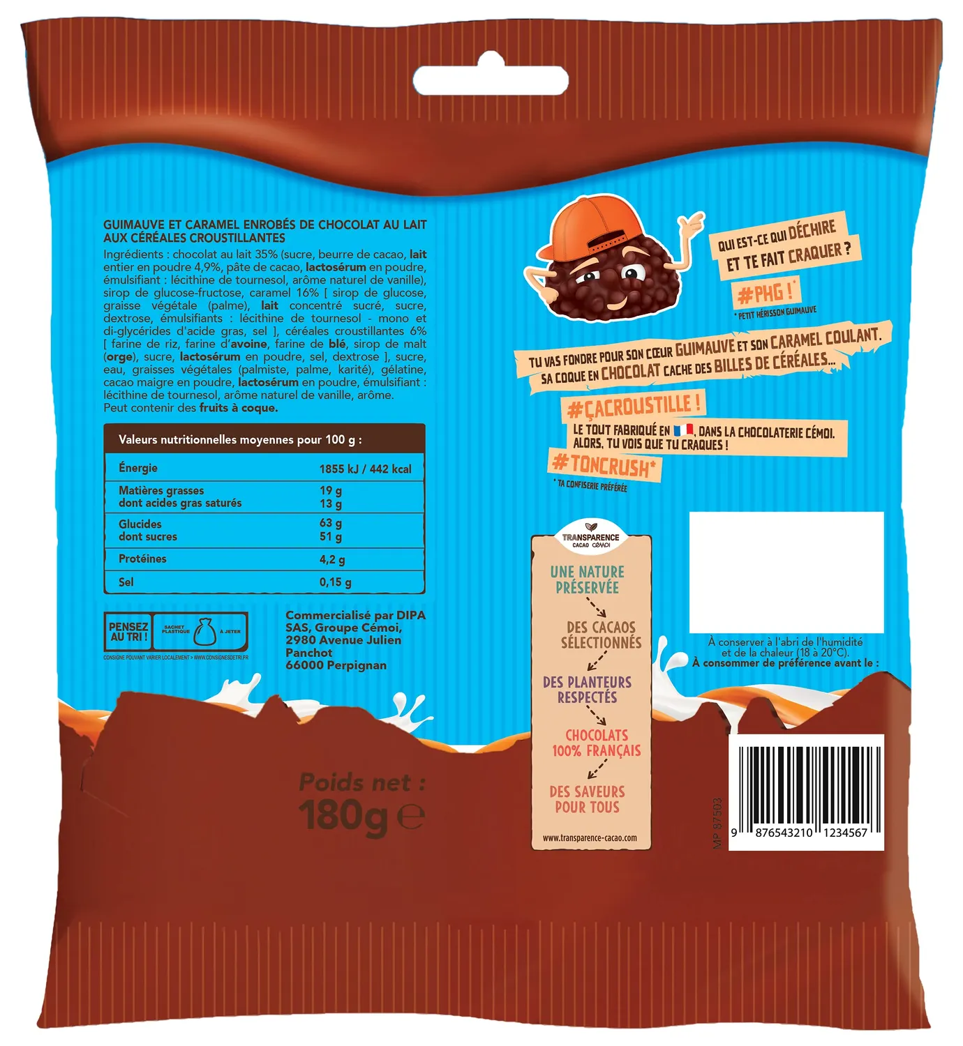 Cémoi Petit Hérisson guimauve caramel lait 180 g croustillant