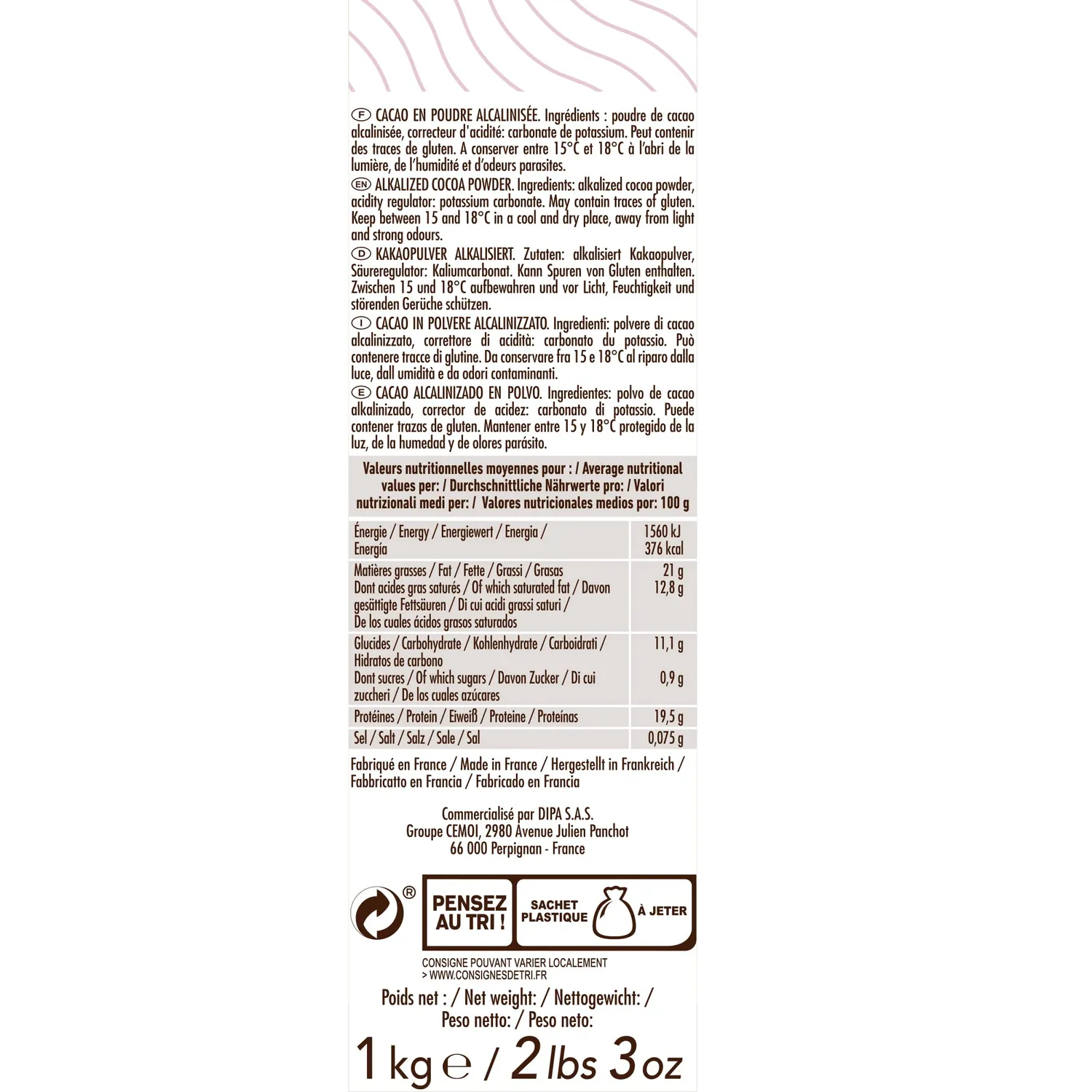Cémoi poudre de cacao rouge 1 kg pâtissière