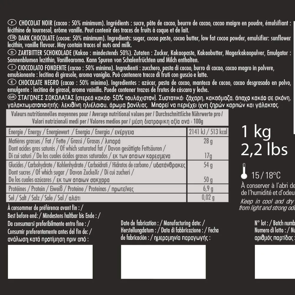 Cémoi Succession 50% chocolat noir ganache 1 kg fluide