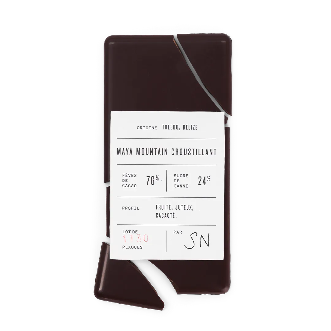 PLAQ Maya Mountain 76% tablette chocolat noir croustillant
