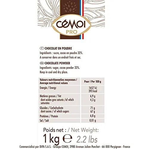 Cémoi sachet chocolat en poudre 32% 1 kg lot de 10 familial
