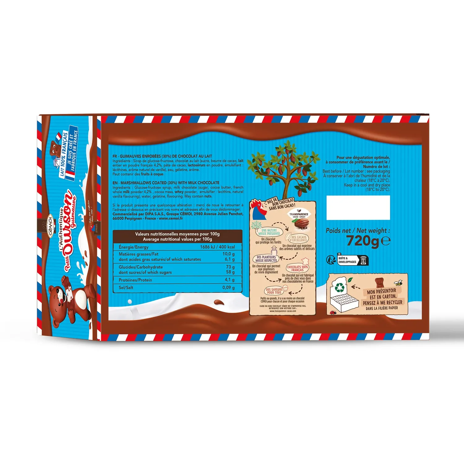 Cémoi Petit Ourson guimauve chocolat au lait 48 pièces moelleux