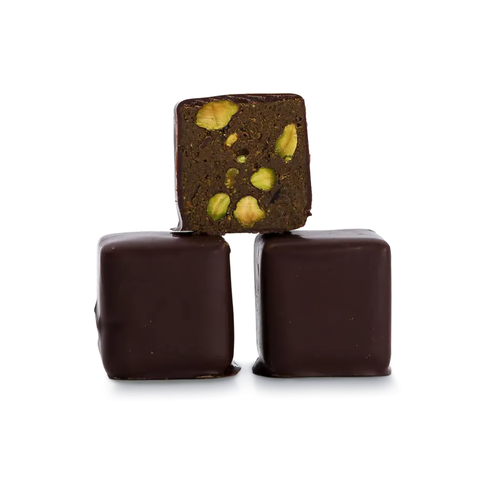 Plaq Rocher Noir Praliné Pistaches rocher chocolat