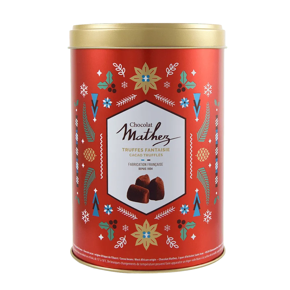 Mathez Christmas boîte métal truffes fantaisie 500g cacao