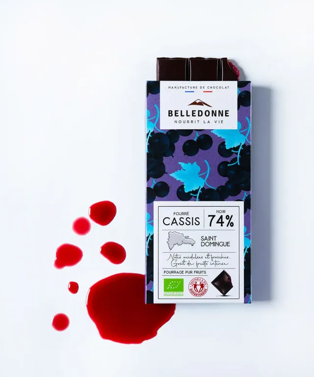 Belledonne Cassis 74% tablette chocolat noir fourrée 80 g bio