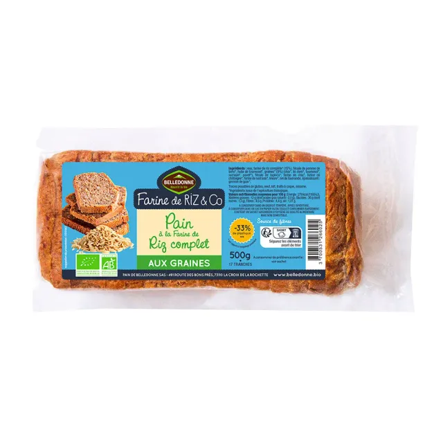 Belledonne Pain au riz complet aux graines bio 500 g