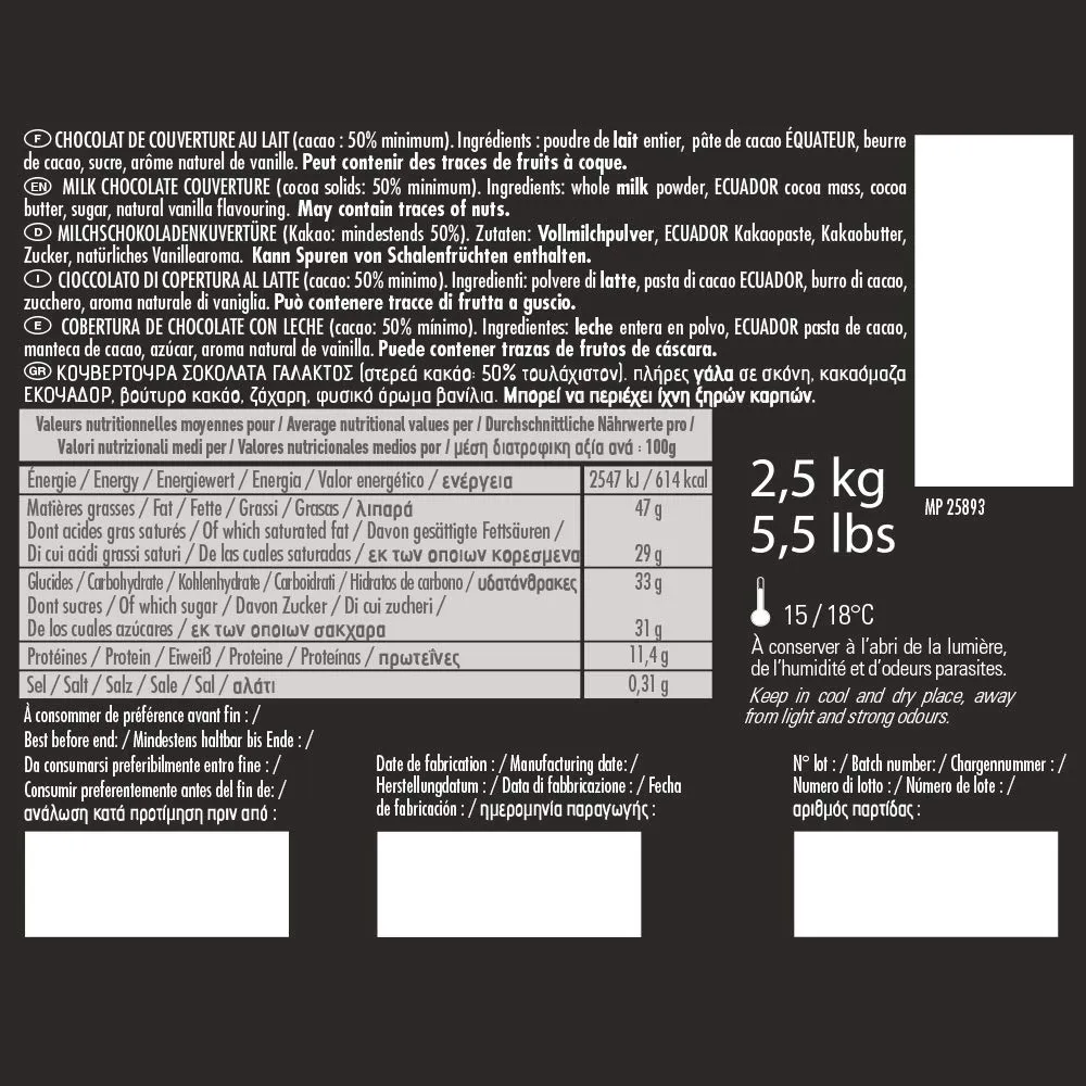 Cémoi Empreinte 50 palets chocolat au lait 2,5 kg