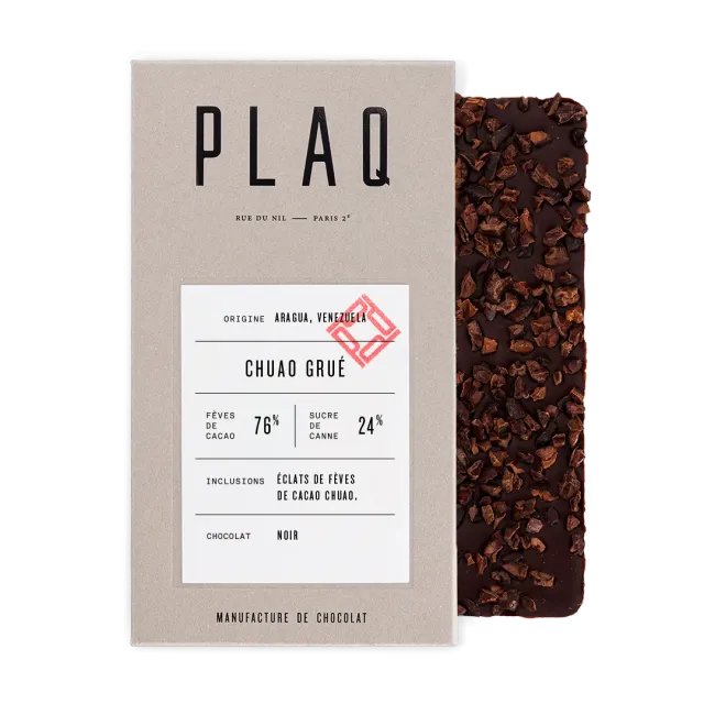 Plaq Chuao tablette chocolat noir 76% grué