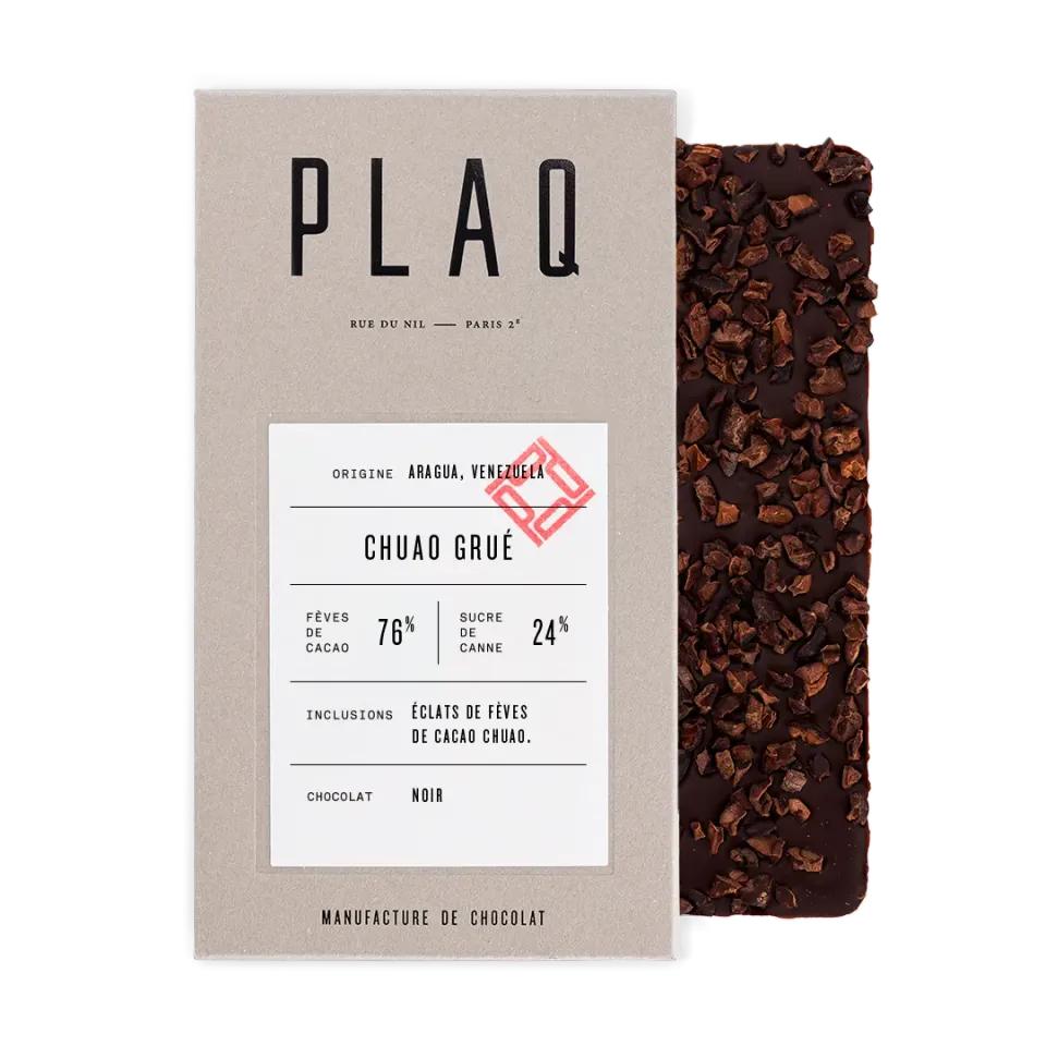 Plaq Chuao tablette chocolat noir 76% grué