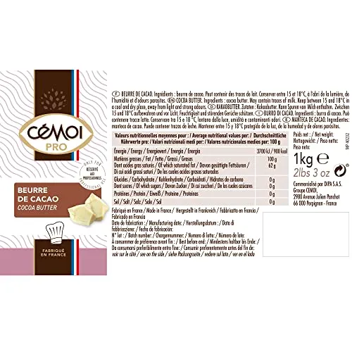 Cémoi Beurre de Cacao 1 kg pur professionnel