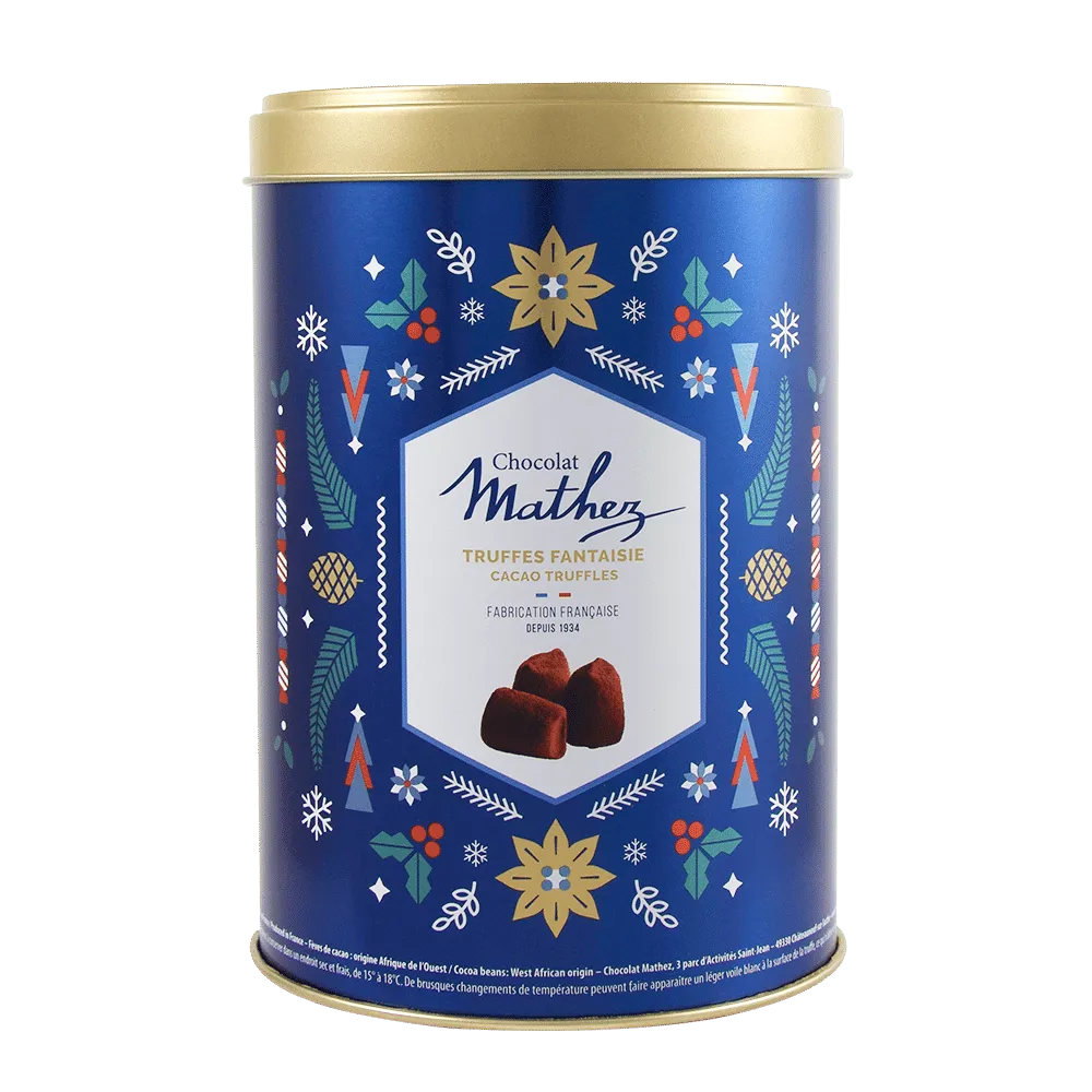 Mathez Christmas boîte métal truffes fantaisie 500g cacao