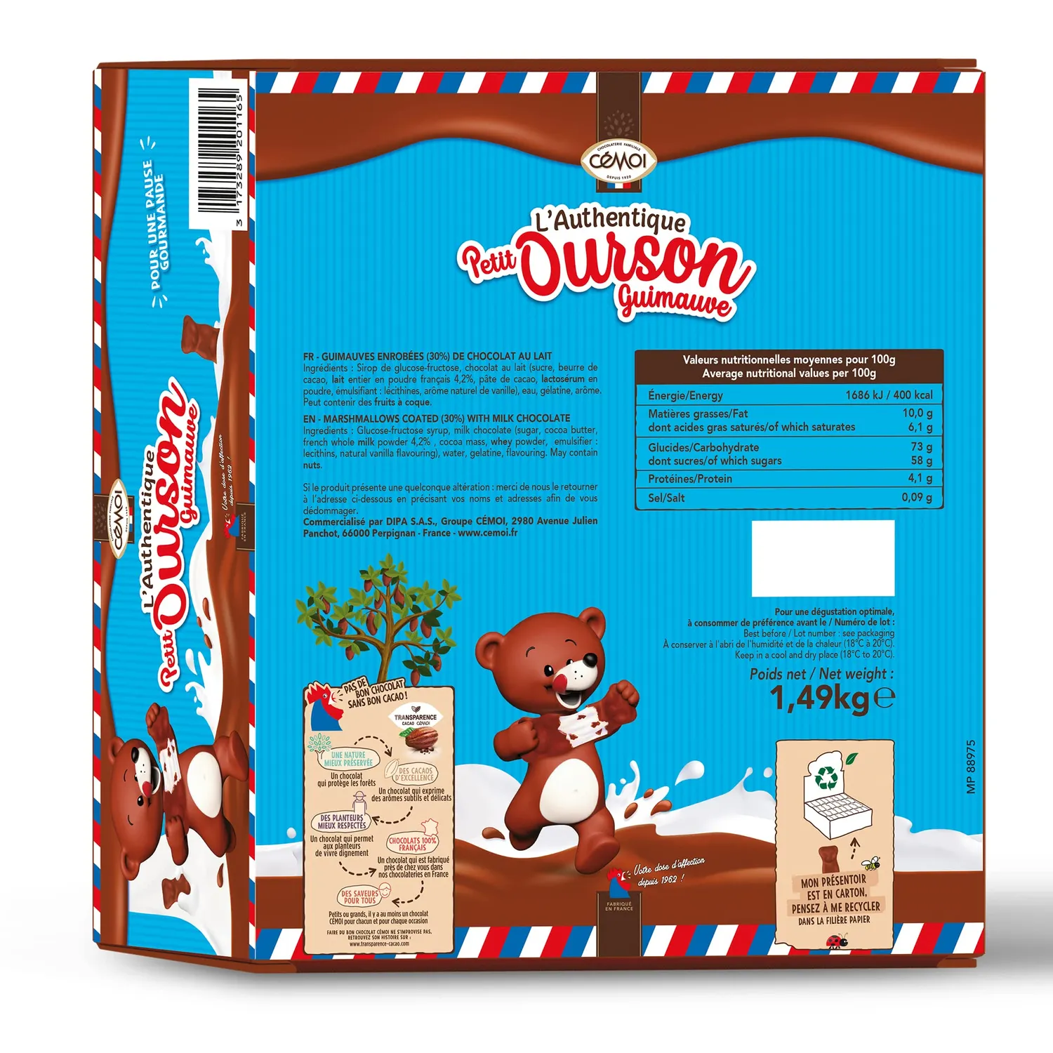 Cémoi Petit Ourson guimauve chocolat au lait 160 pièces 1,49 kg