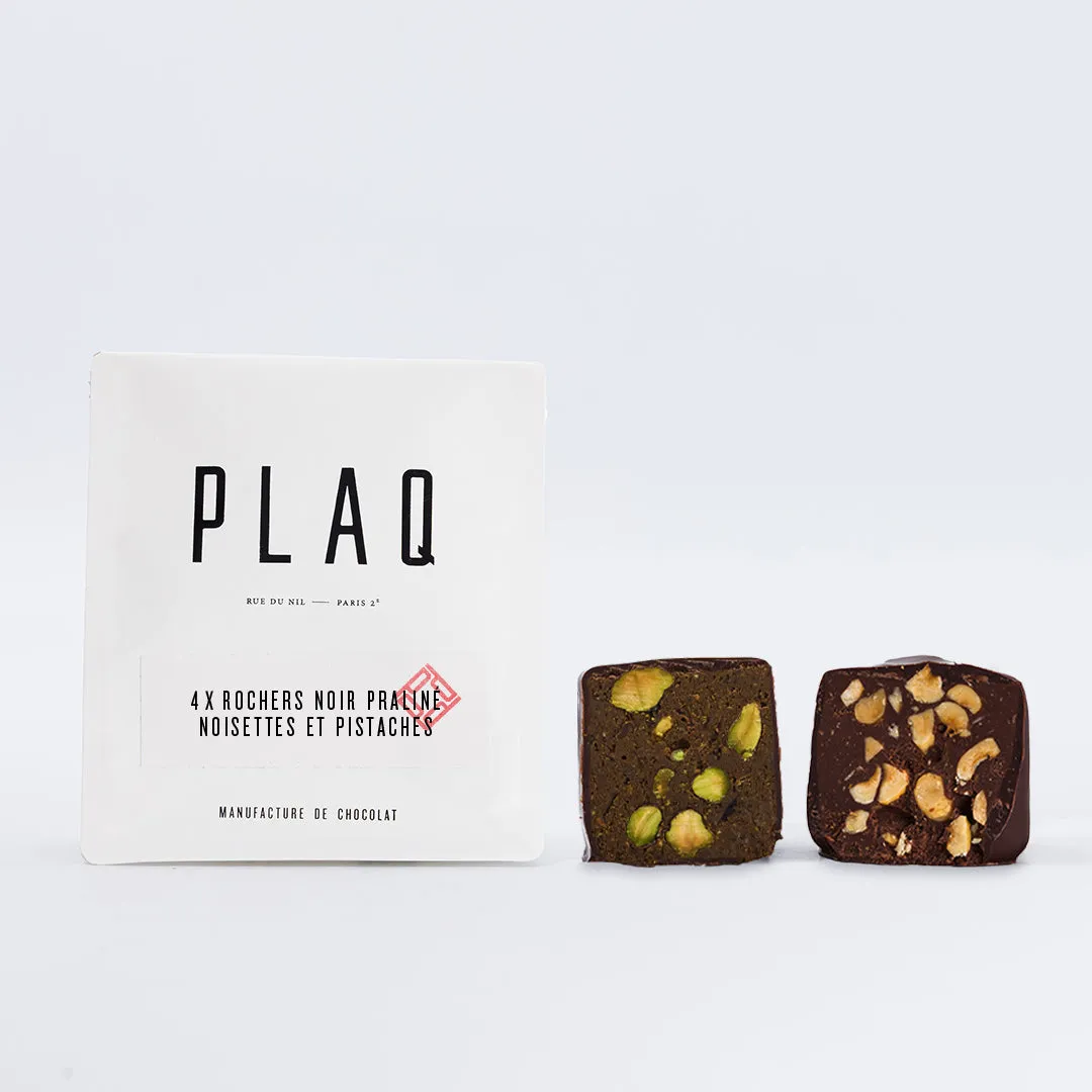 PLAQ 4 rochers noir praliné noisettes pistaches