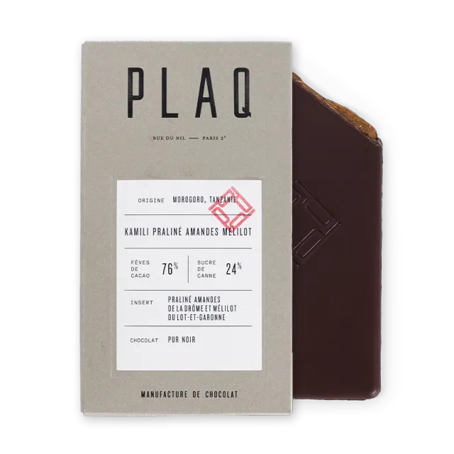 PLAQ Kamili Tablette Chocolat Noir Praliné Amandes