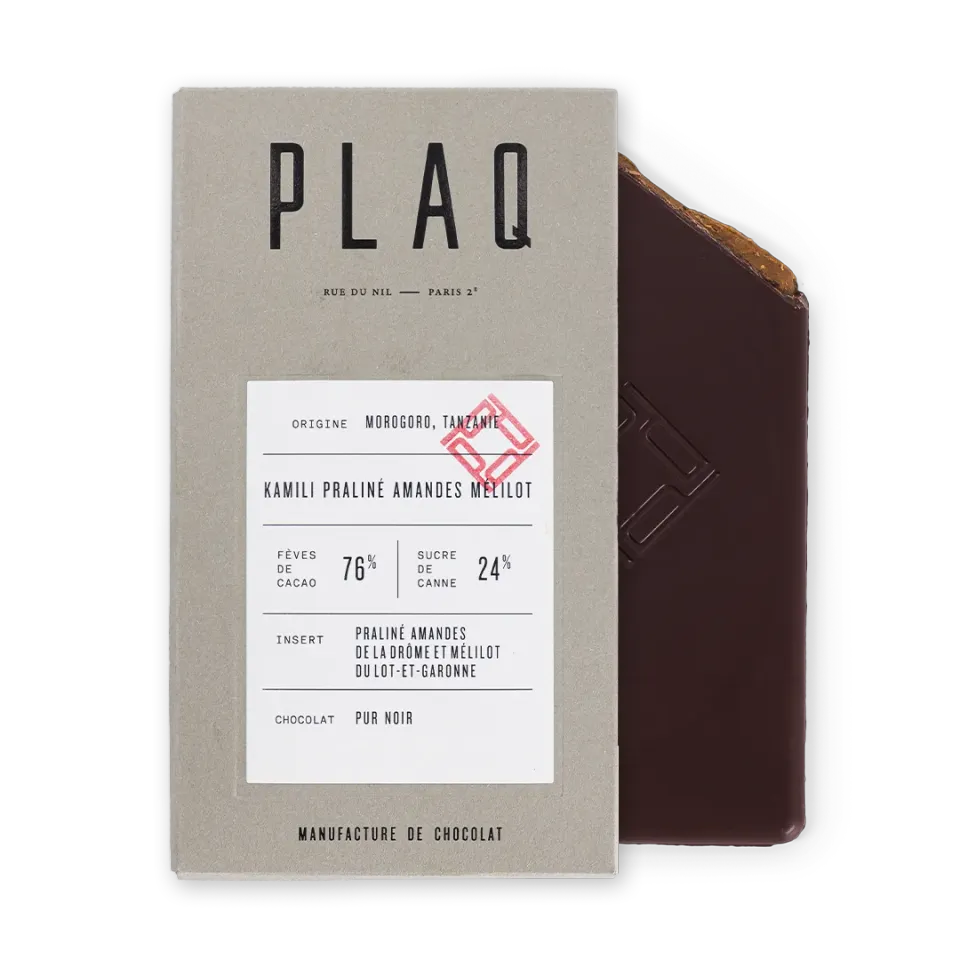 PLAQ Kamili Tablette Chocolat Noir Praliné Amandes