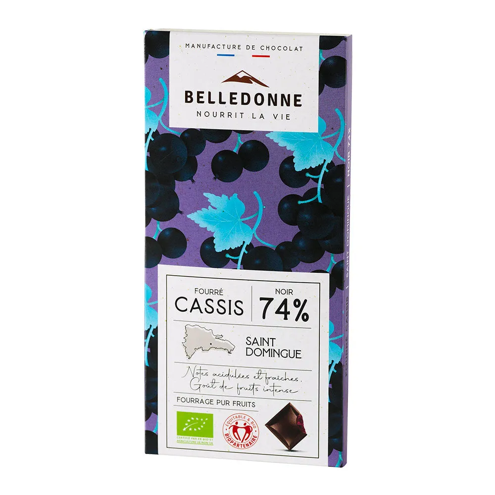 Belledonne Cassis 74% tablette chocolat noir fourrée 80 g bio